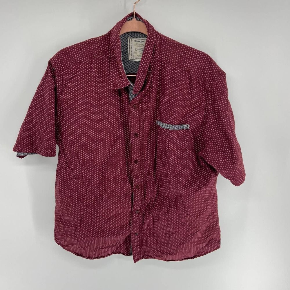 Alexander Julian Maroon White dot short sleeve button down shirt Mens Large